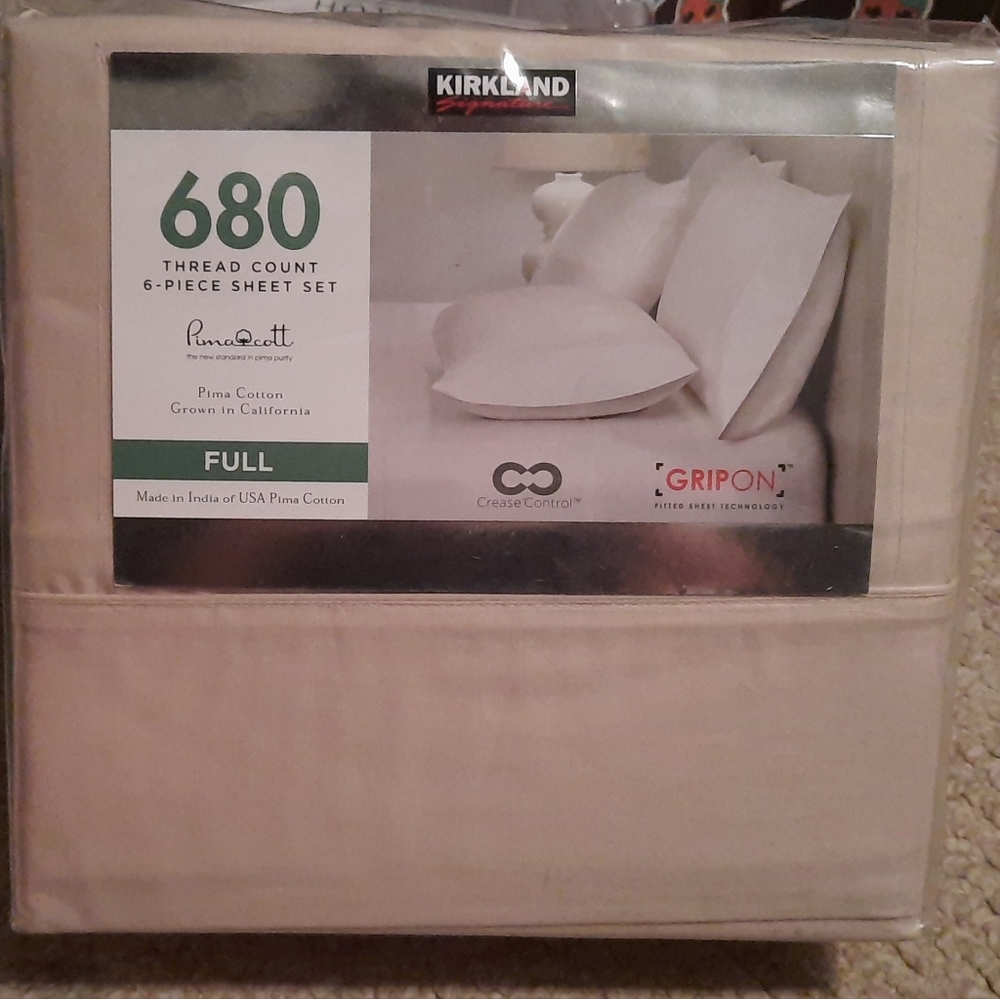 Brand NewKirkland Signature 680 Thread Count 6 Piece Sheet Set Oatmeal Full Size